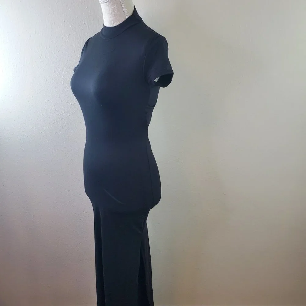 Absolutely Love It Black Short Sleeve Mock Neck Bodycon Dress - Picture 5 of 9